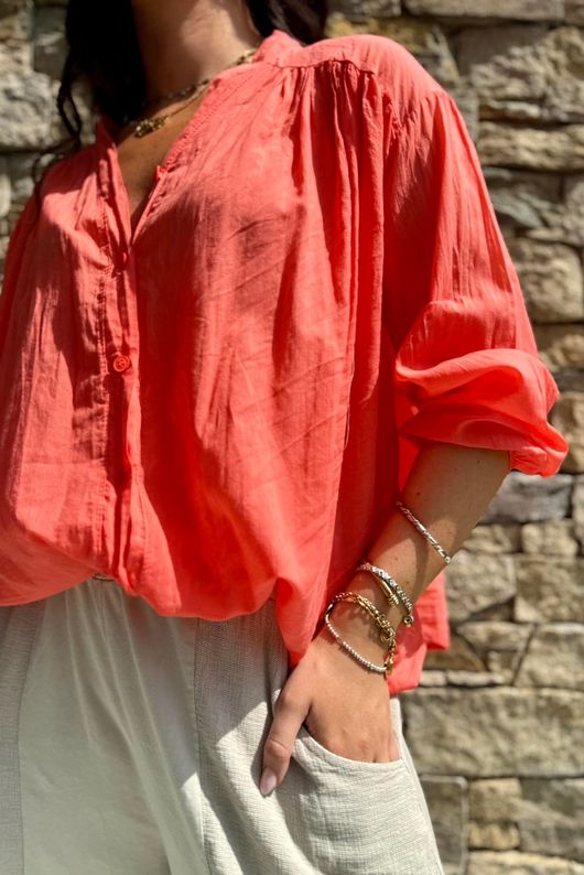 Shayle Indian Cotton Smock Shirt Watermelon